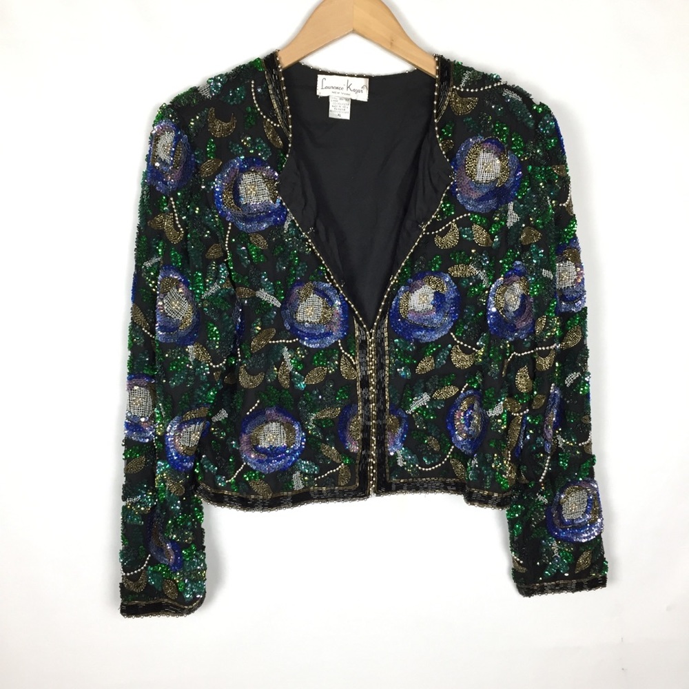 80’s Vintage beaded/sequin silk jacket - Picture 3 of 11